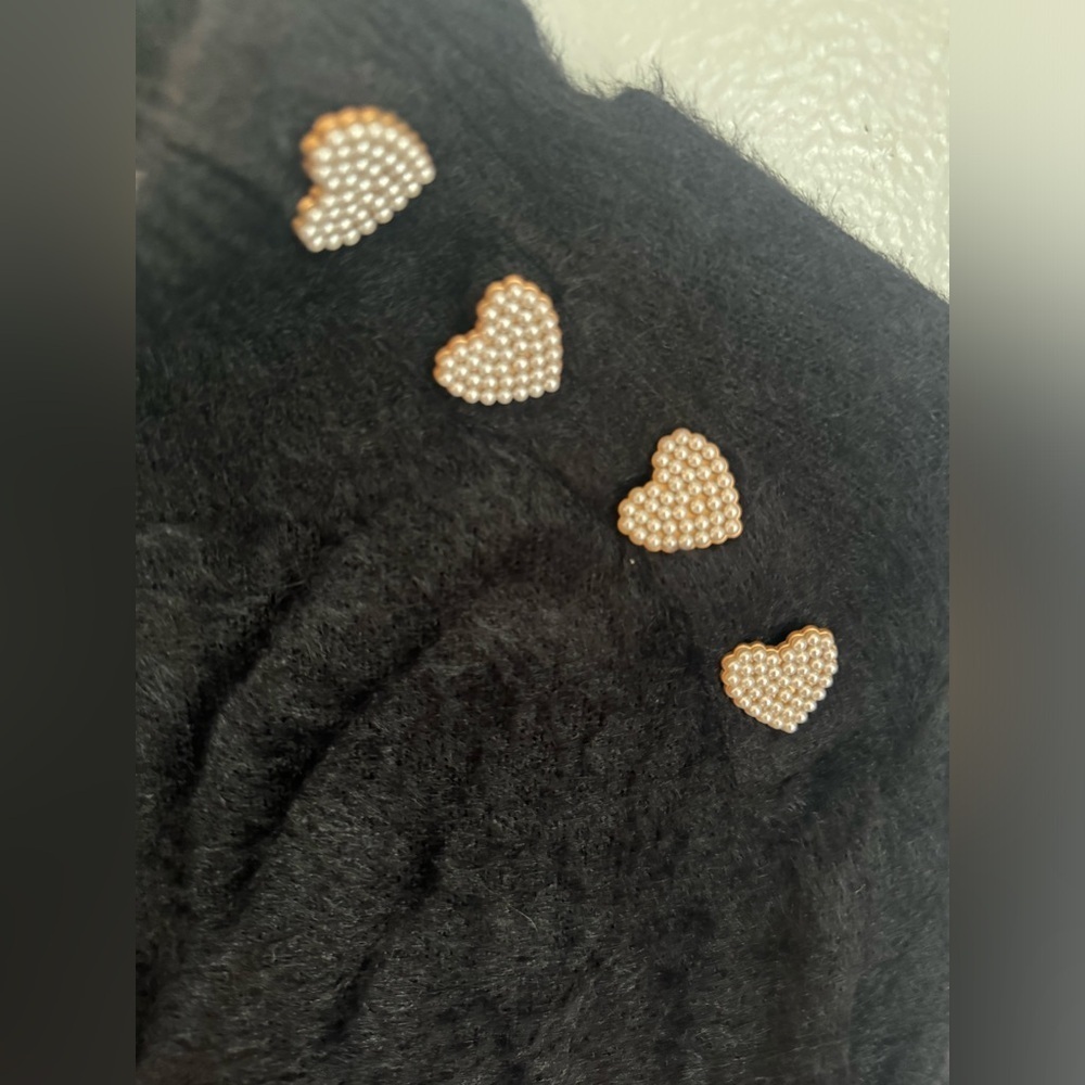 Zara Black Sweater with Heart Accents Medium - Picture 3 of 10